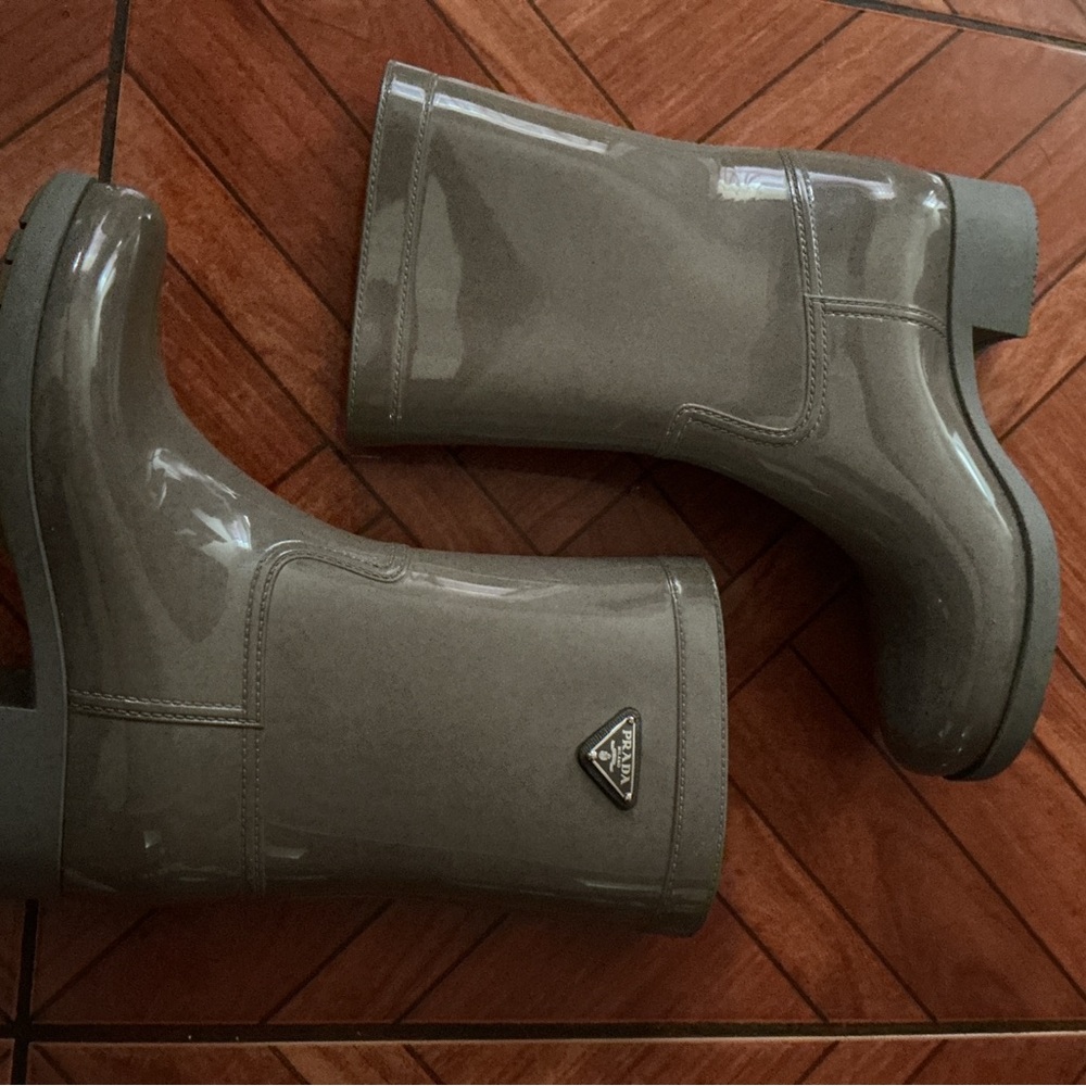 Prada Glossy Taupe Boots